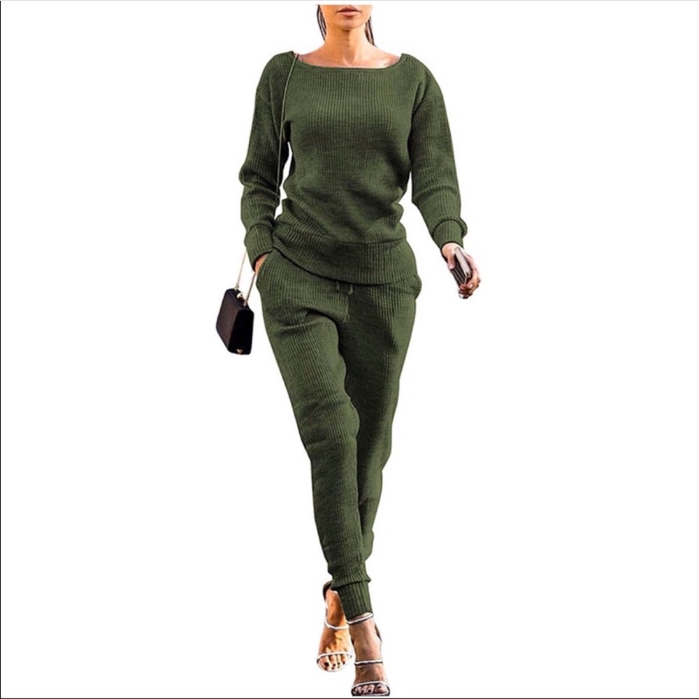 Rib-Knit Pullover Sweater Top & Long Pants Set